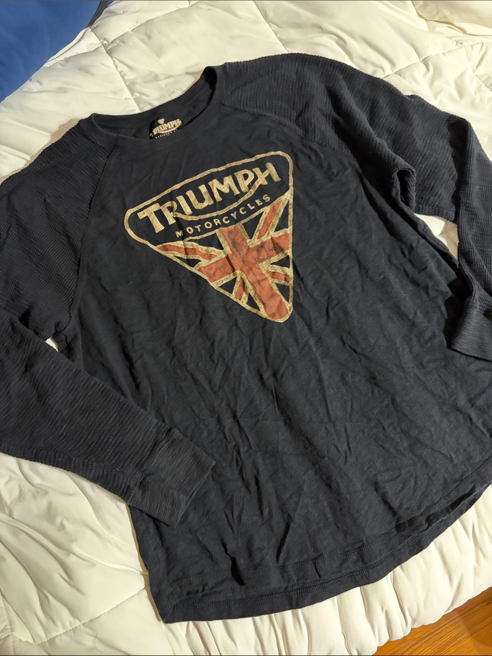 Lucky Brand Black Long Sleeve Tee with Distressed Union Jack Graphic